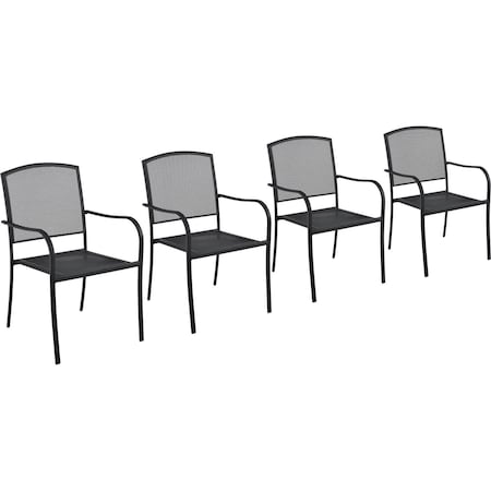 Global Industrial Outdoor Cafe Steel Mesh Stacking Armchair, Black, 4PK 262084